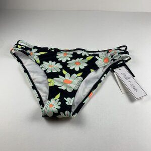 Salt & Cove Bikini Bottom Womens S Black Floral Daisy Dance Hipster Strappy-Side